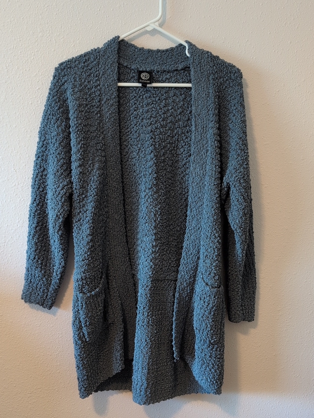 bobeau Charcoal Blue Plush Open-Front Cardigan